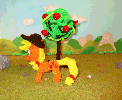 Size: 1000x821 | Tagged: safe, artist:malte279, applejack, g4, animated, apple, applejack tree, chenille, chenille stems, chenille wire, craft, female, food, hat, irl, photo, pipe cleaner sculpture, pipe cleaners, sculpture, stop motion