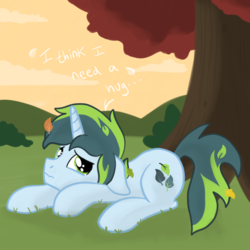 Size: 2100x2100 | Tagged: safe, artist:sjart117, oc, oc only, oc:thatsa releaf, pony, autumn, bush, cloud, high res, leaf, male, solo, stallion, tree