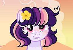 Size: 4286x2951 | Tagged: dead source, safe, artist:moon-rose-rosie, oc, oc only, oc:celestial moon, pony, unicorn, cute, female, flower, flower in hair, magical lesbian spawn, mare, offspring, parent:rainbow dash, parent:twilight sparkle, parents:twidash, show accurate, solo