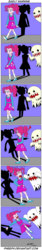 Size: 744x4423 | Tagged: safe, artist:pheeph, pinkie pie, ghost, g4, alternate hairstyle, bakemon, chase, comic, digimon, old master q, parody, scared, shadow