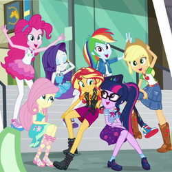 Size: 795x795 | Tagged: safe, edit, edited screencap, screencap, applejack, fluttershy, pinkie pie, rainbow dash, rarity, sci-twi, sunset shimmer, twilight sparkle, wallflower blush, equestria girls, equestria girls specials, g4, my little pony equestria girls: better together, my little pony equestria girls: forgotten friendship, applejack's hat, boots, clothes, converse, cowboy hat, cropped, denim skirt, dress, eyes closed, family, feet, female, fluttershy boho dress, freckles, geode of empathy, geode of fauna, geode of shielding, geode of sugar bombs, geode of super speed, geode of super strength, geode of telekinesis, glasses, hat, high heel boots, high heels, hoodie, humane five, humane seven, humane six, jacket, legs, magical geodes, offscreen character, pantyhose, photo, ponytail, rarity peplum dress, sandals, shoes, skirt, smiling, sneakers, stetson, yearbook, yearbook photo