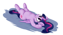 Size: 3840x2160 | Tagged: safe, alternate version, artist:andelai, twilight sparkle, alicorn, pony, g4, armpits, belly button, chubby, chubby twilight, cute, female, high res, lying down, mare, on back, open mouth, plump, simple background, smiling, solo, transparent background, twiabetes, twilight sparkle (alicorn), underhoof