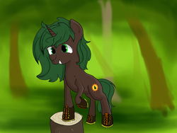 Size: 2500x1875 | Tagged: safe, artist:dumbwoofer, oc, oc only, oc:pine shine, pony, unicorn, boots, forest background, shoes, solo