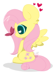 Size: 2999x3919 | Tagged: safe, artist:kittyrosie, fluttershy, butterfly, pegasus, pony, g4, cute, female, floating heart, heart, heart eyes, high res, looking at something, mare, profile, shyabetes, simple background, sitting, solo, spread wings, transparent background, watermark, wingding eyes, wings