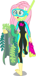 Size: 862x1800 | Tagged: safe, artist:seahawk270, fluttershy, equestria girls, equestria girls series, forgotten friendship, g4, barefoot, clothes, dive mask, feet, female, flippers (gear), fluttershy's wetsuit, goggles, seaweed, simple background, snorkel, solo, swimsuit, transparent background, vector, wetsuit