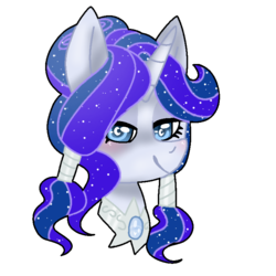 Size: 768x768 | Tagged: dead source, safe, artist:awoomarblesoda, oc, oc only, oc:moonstone, pony, unicorn, bust, ethereal mane, female, mare, offspring, parent:oc:night thunder, parent:princess luna, parents:canon x oc, portrait, simple background, solo, starry mane, transparent background, wingding eyes
