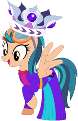 Size: 302x471 | Tagged: safe, artist:firestarartist, artist:user15432, indigo zap, pegasus, pony, equestria girls, g4, base used, clothes, costume, crown, dress, equestria girls ponified, goggles, halloween, halloween costume, hasbro, hasbro studios, holiday, jewelry, ponified, queen, regalia, solo