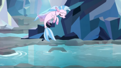 Size: 1280x720 | Tagged: safe, screencap, silverstream, seapony (g4), g4, what lies beneath, cave, eyes closed, female, nightmare cave, seapony silverstream, solo, water