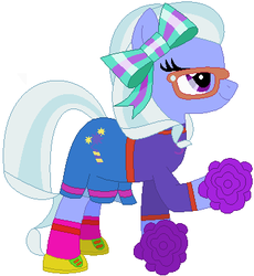 Size: 350x381 | Tagged: safe, artist:firestarartist, artist:user15432, sugarcoat, earth pony, pony, equestria girls, g4, base used, bow, cheerleader, cheerleader outfit, clothes, costume, equestria girls ponified, glasses, hair bow, halloween, halloween costume, hasbro, hasbro studios, holiday, pom pom, ponified, shoes, socks, solo