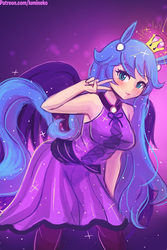 Size: 750x1125 | Tagged: safe, artist:lumineko, princess luna, human, g4, bowsette, clothes, cute, eared humanization, female, humanized, looking at you, peace sign, smiling, solo, super crown, tailed humanization, toadette, winged humanization, wings