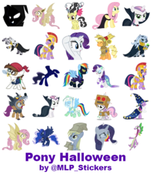 Size: 364x418 | Tagged: safe, artist:mlpcreativelab, apple bloom, applejack, derpy hooves, fluttershy, pipsqueak, princess luna, rainbow dash, rarity, scootaloo, spike, sweetie belle, the headless horse, twilight sparkle, zecora, alicorn, bat pony, earth pony, headless horse, pegasus, pony, unicorn, 28 pranks later, bats!, g4, luna eclipsed, scare master, animal costume, armor, astrodash, athena sparkle, bat ponified, bride of frankenstein, clothes, cookie zombie, cosplay, costume, dracula, dress, flutterbat, halloween, headless, holiday, mermarity, nightmare night costume, paper bag, paper bag wizard, pirate, race swap, rainbow muzzle, rarity's mermaid dress, shadowbolt dash, shadowbolts costume, simple background, star swirl the bearded costume, telegram sticker, twilight sparkle (alicorn), twilight the bearded, white background, wolf costume