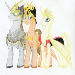 Size: 3800x3800 | Tagged: safe, artist:maximanxd, alicorn, pony, crossover, crown, female, high res, horn, jewelry, male, ponified, regalia, simple background, tomb raider, traditional art, wings