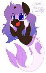 Size: 1236x1958 | Tagged: safe, artist:adostume, oc, oc only, oc:nemezis, merpony, excited, simple background, smiling, speech bubble, white background