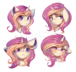 Size: 2560x2440 | Tagged: safe, artist:falafeljake, oc, oc only, oc:strawberry sorbet, pony, bust, emotions, eye clipping through hair, floppy ears, heart eyes, high res, simple background, solo, sticker, transparent background, wingding eyes, ych result