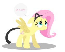 Size: 2500x2000 | Tagged: safe, artist:sugarstraw, derpibooru exclusive, fluttershy, pegasus, pony, g4, cat ears, cat tail, clothes, costume, cute, cutie mark, female, floppy ears, high res, hooves, lineless, mare, shyabetes, simple background, smiling, solo, speech bubble, spread wings, talking, transparent background, wings