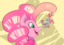 Size: 500x354 | Tagged: safe, artist:enfant-des-reves, pinkie pie, earth pony, mouse, pony, g4, crossover, looking at each other, open mouth, pinkie and the brain, pinky and the brain, smiling, starry eyes, the brain, wingding eyes