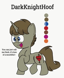 Size: 1056x1283 | Tagged: safe, artist:darkknighthoof, oc, oc only, oc:darkknighthoof, pony, unicorn, fangs, male, open mouth, raised hoof, reference sheet, simple background, solo, stallion, white background