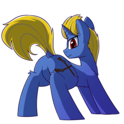 Size: 3000x3000 | Tagged: safe, artist:rivibaes, oc, oc only, oc:solidshot, pony, unicorn, butt, dock, high res, looking back, male, plot, simple background, solo, stallion, transparent background