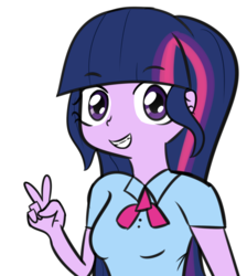 Size: 1516x1695 | Tagged: safe, artist:artiks, twilight sparkle, human, equestria girls, g4, female, peace sign, simple background, smiling, solo, white background