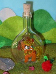 Size: 2340x3119 | Tagged: safe, artist:malte279, applejack, g4, bottle, craft, flacon, glass engraving, glass painting, high res