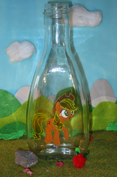 Size: 1000x1502 | Tagged: safe, artist:malte279, applejack, g4, bottle, craft, glass engraving, glass painting