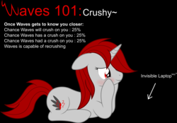 Size: 6408x4451 | Tagged: safe, artist:waveywaves, oc, oc only, oc:waves, pony, absurd resolution, blushing, simple background, solo, text