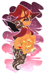 Size: 873x1438 | Tagged: safe, artist:luuny-luna, oc, oc only, oc:sketched heart, pony, unicorn, female, halloween, hat, holiday, jack-o-lantern, mare, pumpkin, simple background, solo, transparent background, witch hat