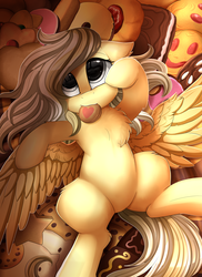 Size: 2550x3509 | Tagged: safe, artist:pridark, oc, oc only, oc:ivoryquest, pegasus, pony, cookie, cute, female, food, high res, mare, ocbetes, solo