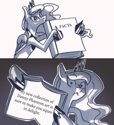 Size: 1024x1125 | Tagged: safe, artist:askbestprincessluna, artist:quarium edits, princess luna, pony, friendship is witchcraft, g4, blatant lies, book, concave belly, danny phantom, ed edd n eddy, exploitable meme, facts, female, luna's fact book, lunar slander, meme, slender, solo, thin, twilight's fact book