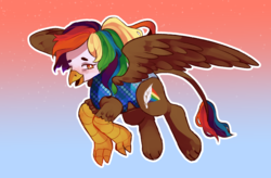 Size: 1280x839 | Tagged: safe, artist:milky-rabbit, oc, oc:rainbow feather, classical hippogriff, griffon, hippogriff, blushing, clothes, cute, interspecies offspring, magical lesbian spawn, offspring, parent:gilda, parent:rainbow dash, parents:gildash, swimsuit
