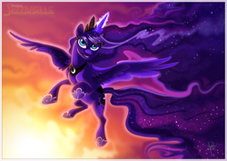 Size: 1169x827 | Tagged: safe, artist:jezzabelle, princess luna, alicorn, pony, g4, female, mare, solo, sunset