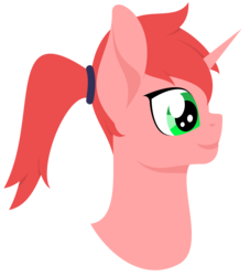 Size: 3000x3311 | Tagged: safe, artist:alltimemine, oc, oc only, oc:glowink, pony, unicorn, bust, female, head, high res, horn, inkscape, lineless, mare, ponytail, portrait, profile, simple background, smiling, solo, transparent background, vector