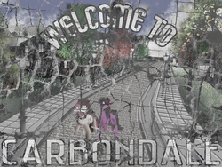 Size: 1600x1200 | Tagged: safe, artist:brainiac, derpibooru exclusive, berry punch, berryshine, roseluck, fallout equestria, g4, advertisement, scenery, second life, town, withered