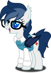 Size: 1280x1808 | Tagged: safe, artist:buckeyescozycafe, oc, oc only, oc:doctor nighthoof, oc:nighthoof, bat pony, pony, bat pony oc, clothes, cute, female, glasses, open mouth, simple background, smiling, solo, suit, transparent background