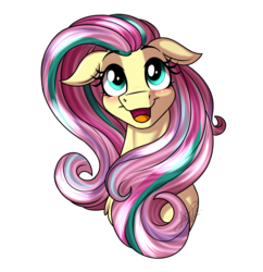 Size: 3000x3100 | Tagged: safe, artist:jack-pie, part of a set, fluttershy, pony, g4, blushing, bust, cute, female, floppy ears, high res, open mouth, portrait, rainbow power, shyabetes, simple background, solo, transparent background