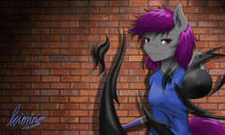 Size: 2066x1240 | Tagged: safe, artist:kiminofreewings, oc, oc only, oc:mumey chan, bat pony, human, vampire, anthro, anthro oc, bat pony oc, dark power, evil grin, face, fantasy, full color, grin, smiling, solo