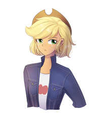 Size: 1200x1500 | Tagged: safe, artist:tcn1205, applejack, human, equestria girls, g4, alternate hairstyle, clothes, cowboy hat, female, hat, humanized, jacket, pony coloring, shirt, short hair, simple background, solo, stetson