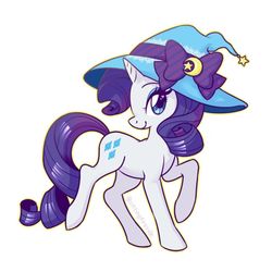 Size: 1080x1080 | Tagged: safe, artist:anzicorn, rarity, pony, unicorn, g4, female, hat, looking at you, mare, simple background, solo, witch hat
