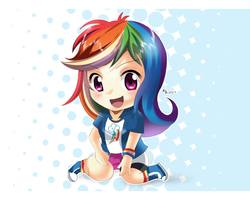 Size: 2048x1668 | Tagged: safe, artist:love2eategg, rainbow dash, equestria girls, g4, anime, chibi, clothes, cute, dashabetes, female, human coloration, looking at you, open mouth, skirt, solo