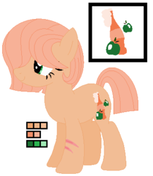 Size: 344x396 | Tagged: dead source, safe, artist:awoomarblesoda, oc, oc only, oc:apple soda, earth pony, pony, female, mare, offspring, parent:big macintosh, parent:fluttershy, parents:fluttermac, reference sheet, scar, simple background, solo, transparent background