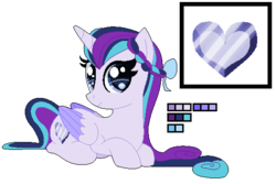 Size: 530x355 | Tagged: dead source, safe, artist:awoomarblesoda, oc, oc only, oc:cristal, alicorn, pony, female, mare, offspring, parent:princess cadance, parent:shining armor, parents:shiningcadance, prone, reference sheet, simple background, solo, transparent background