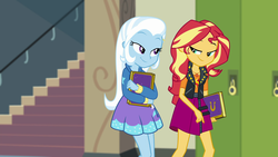 Size: 1920x1080 | Tagged: safe, screencap, sunset shimmer, trixie, equestria girls, equestria girls specials, g4, my little pony equestria girls: better together, my little pony equestria girls: forgotten friendship, duo, out of context