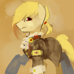 Size: 1000x1000 | Tagged: safe, artist:dhui, oc, oc only, oc:gearmaster rochal, pony, buck legacy, blonde, concept art, jabot, male, ponytail, red eyes, solo, steampunk, yellow hair