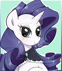 Size: 400x457 | Tagged: safe, artist:yukandasama, rarity, pony, unicorn, g4, bust, female, looking at you, mare, obtrusive watermark, smiling, solo, watermark