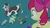 Size: 1920x1080 | Tagged: safe, screencap, apple bloom, daisy jo, sandbar, cow, earth pony, pony, g4, my little pony: friendship is magic, school raze, anvil, apple bloom's bow, bow, bucket, cloven hooves, female, filly, foal, hair bow, male, pitchfork, prone, rock, shovel, teenager