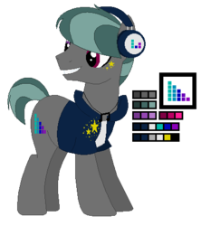 Size: 395x445 | Tagged: dead source, safe, artist:awoomarblesoda, oc, oc only, oc:dubstep mix, earth pony, pony, magical lesbian spawn, male, offspring, parent:octavia melody, parent:vinyl scratch, parents:scratchtavia, reference sheet, simple background, solo, stallion, transparent background