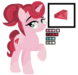 Size: 392x377 | Tagged: dead source, safe, artist:awoomarblesoda, oc, oc only, oc:ruby glare, pony, unicorn, female, mare, offspring, parent:starlight glimmer, parent:sunburst, parents:starburst, reference sheet, simple background, solo, transparent background