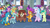 Size: 1280x720 | Tagged: safe, screencap, auburn vision, berry blend, berry bliss, citrine spark, dawnlighter, fire quacker, gallus, gooseberry, huckleberry, loganberry, ocellus, peppermint goldylinks, rockhoof, sandbar, silverstream, smolder, somnambula, star swirl the bearded, strawberry scoop, summer breeze, summer meadow, yona, changedling, changeling, classical hippogriff, dragon, earth pony, griffon, hippogriff, pegasus, pony, unicorn, yak, g4, school raze, background pony, bow, bust, claws, cloven hooves, dragoness, female, filly, foal, friendship student, hair bow, happy, male, mare, monkey swings, raised eyebrow, raised hoof, stallion, student six, suspicious, teenager, toes