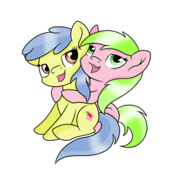 Size: 1024x1024 | Tagged: safe, artist:rainbowtashie, apple flora, sweet tooth, earth pony, pony, g4, apple family member, duo, female, hug, mare, simple background, transparent background