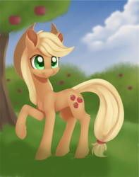 Size: 1174x1489 | Tagged: safe, artist:dusthiel, applejack, earth pony, pony, g4, apple tree, female, mare, solo, tree